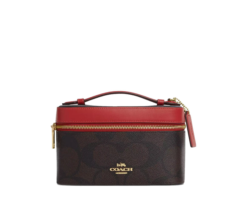 Coach Women's Cosmetic Case In Maxi Signature Canvas Gold/Walnut/True Red
