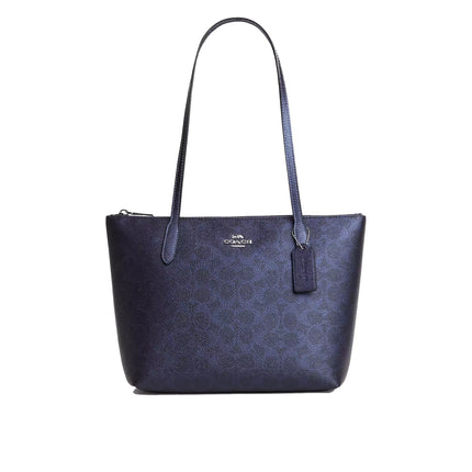 Coach Women's Fiona Zip Tote Bag In Signature Canvas Silver/Blue/Navy