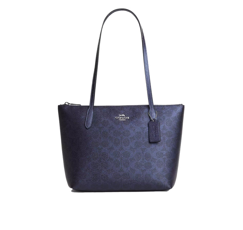 Coach Women's Fiona Zip Tote Bag In Signature Canvas Silver/Blue/Navy