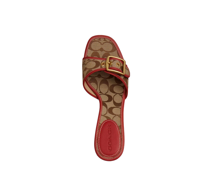 Coach Women's Margot Sandal In Signature Jacquard Khaki/Poppy