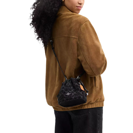 Coach Women's Faye Mini Drawstring Bag In Signature Denim Silver/Black