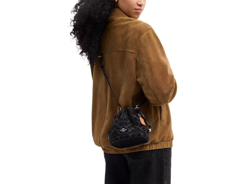 Coach Women's Faye Mini Drawstring Bag In Signature Denim Silver/Black