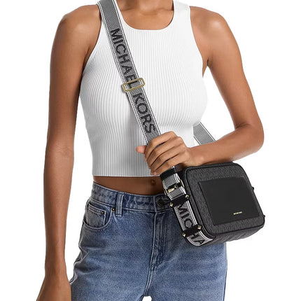 Michael Kors Women's Maeve Large Signature Logo Crossbody Bag Black/Gold