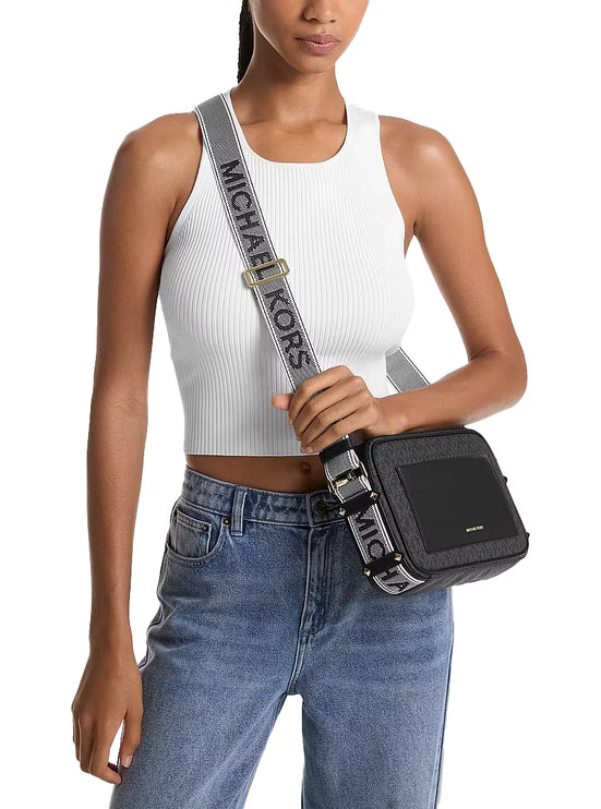 Michael Kors Women's Maeve Large Signature Logo Crossbody Bag Black/Gold