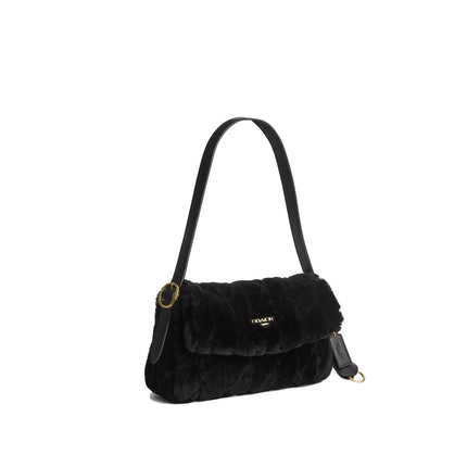 Coach Women's Etta Small Flap Shoulder Bag In Shearling With Quilting Suede/Gold/Black