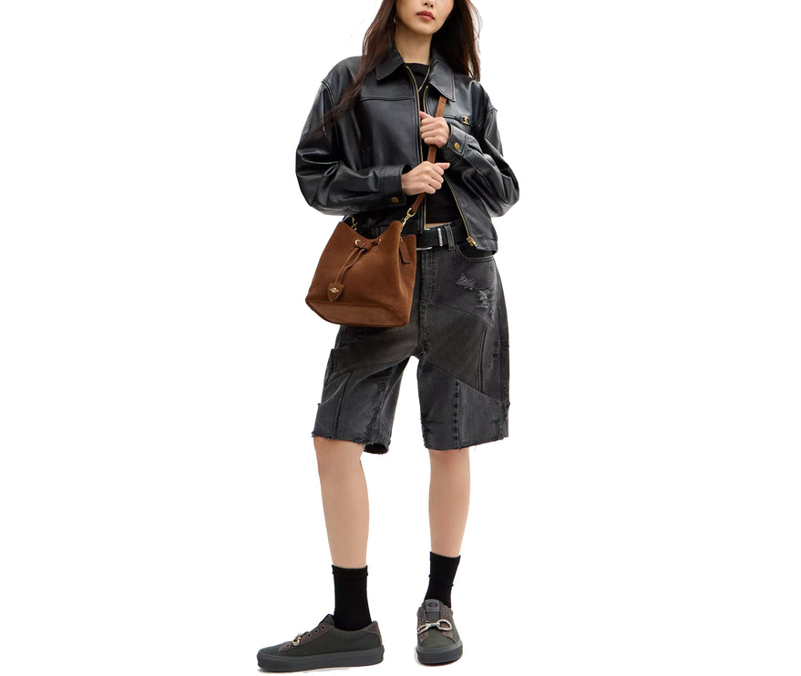 Coach Women's Rowan Bucket Bag Suede/Gold/Warm Brown