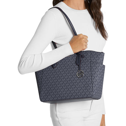 Michael Kors Women's Marilyn Medium Signature Logo Tote Bag Admiral/Silver