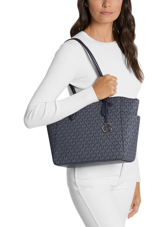 Michael Kors Women's Marilyn Medium Signature Logo Tote Bag Admiral/Silver
