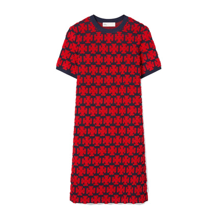 Tory Burch Women's Logo Boucle Dress Maraschino Red/Medium Navy