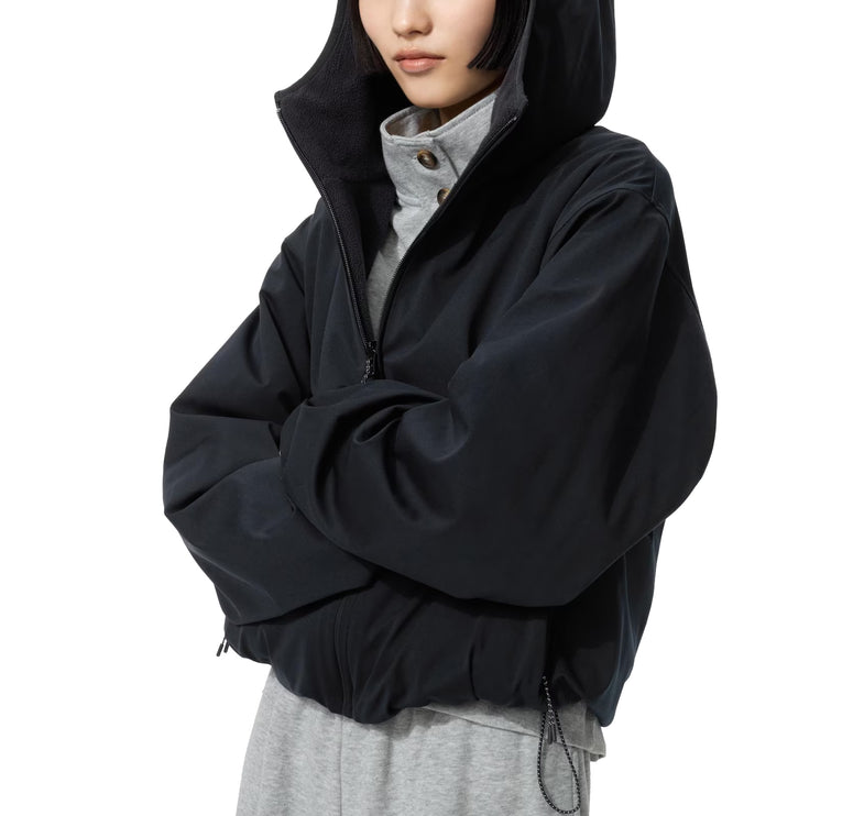 Uniqlo Women's Windproof Fleece Reversible Full-Zip Hoodie 09 Black