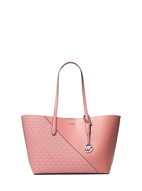 Michael Kors Women's Avalon Medium Signature Logo and Smooth Tote Bag Sunset Rose