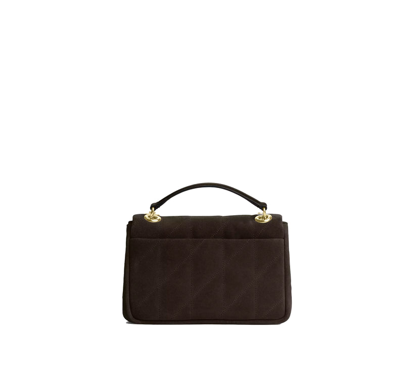 Coach Women's Elodie Crossbody Bag 18 With Quilting Suede/Gold/Ebony
