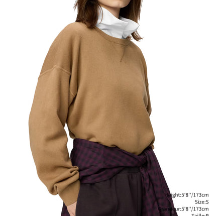 Uniqlo Unisex Smooth Cotton Crew Neck Sweater 34 Brown
