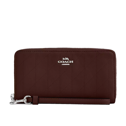 Coach Women's Long Zip Around Wallet With Quilting Silver/Maple