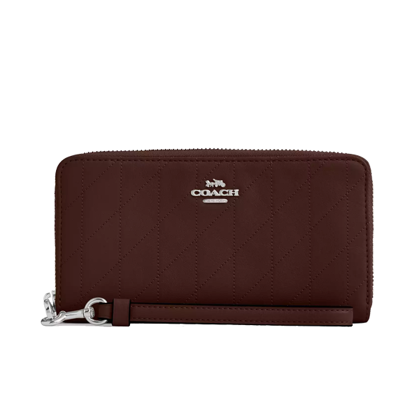 Coach Women's Long Zip Around Wallet With Quilting Silver/Maple