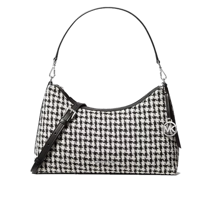 Michael Kors Women's Sammy Medium Woven Houndstooth Convertible Shoulder Bag Black/Light Cream