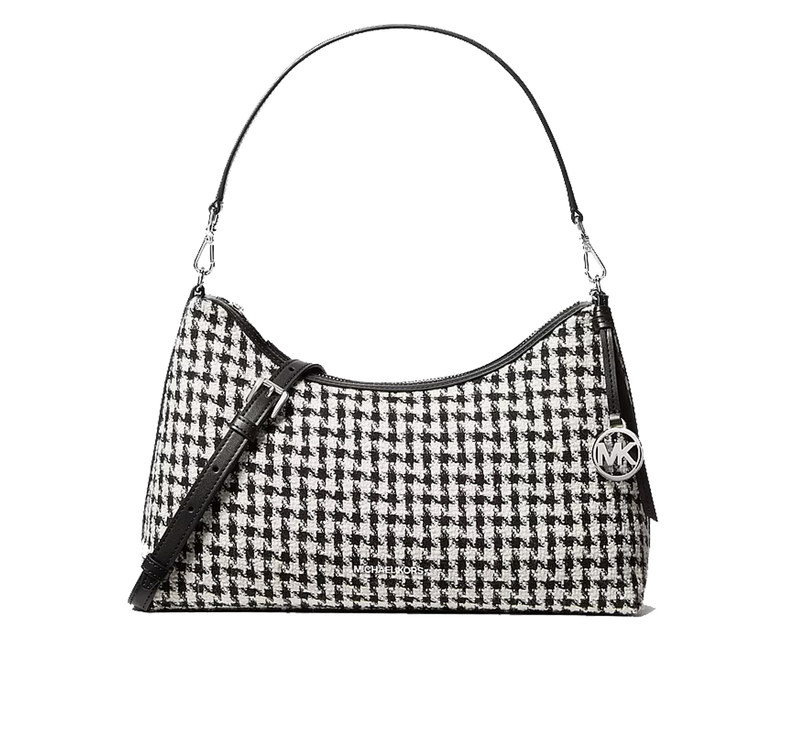 Michael Kors Women's Sammy Medium Woven Houndstooth Convertible Shoulder Bag Black/Light Cream