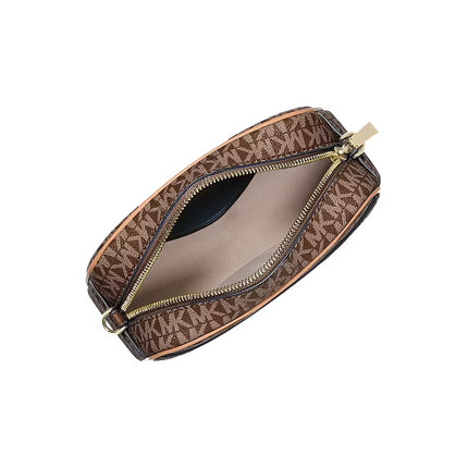 Michael Kors Women's Jet Set Small Signature Logo Camera Crossbody Bag Brown/Acorn