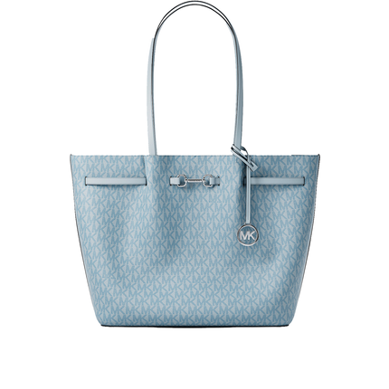 Michael Kors Women's Carson Large Signature Logo Tote Bag Pale Ocean/Silver