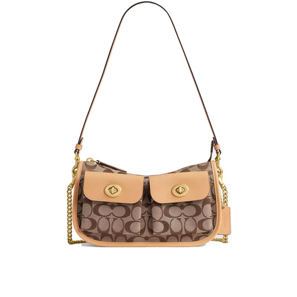 Coach Women's Twin Turnlock Waverly Bag In Signature Jacquard Brass/Khaki Light Peach