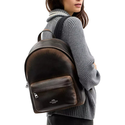 Coach Women's Taylor Small Backpack In Loved Leather Silver/Black Brown