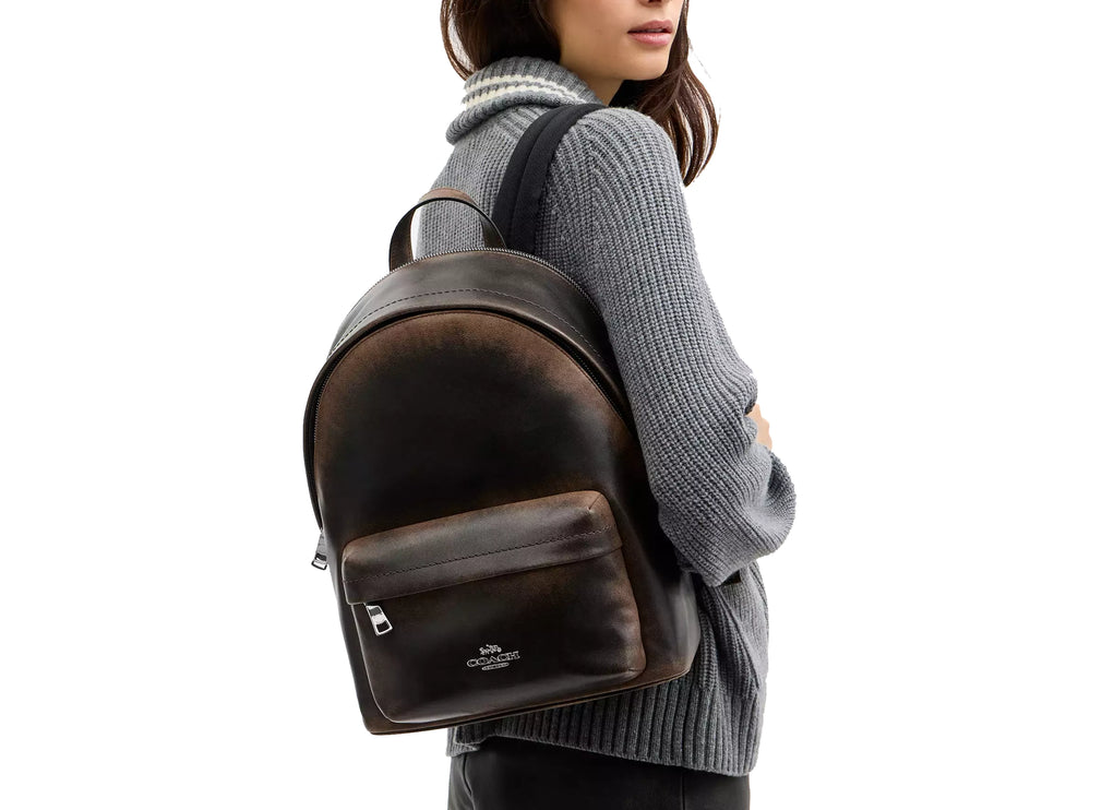 Coach Women's Taylor Small Backpack In Loved Leather Silver/Black Brown