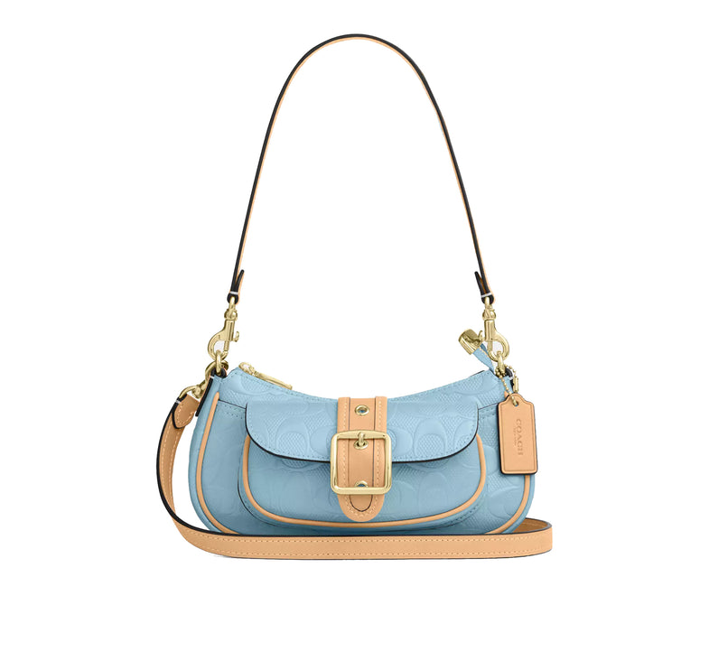 Coach Women's Ashton Mini Shoulder Bag In Signature Leather Gold/Light Blue