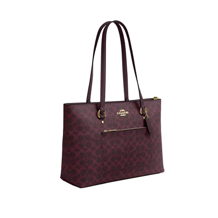 Coach Women's Station Tote Bag In Signature Canvas Gold/Black Currant