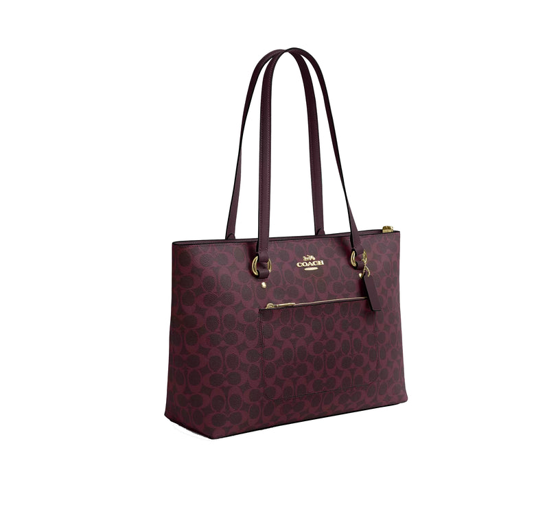 Coach Women's Station Tote Bag In Signature Canvas Gold/Black Currant