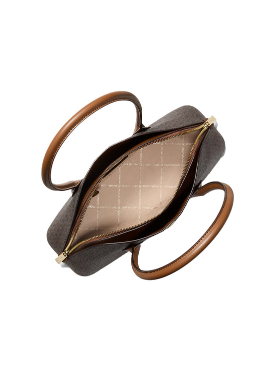 Michael Kors Women's Petra Medium Signature Logo Shoulder Bag Brown/Gold