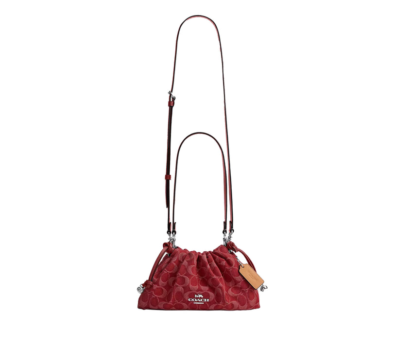 Coach Women's Faye Shoulder Bag In Signature Denim Silver/True Red