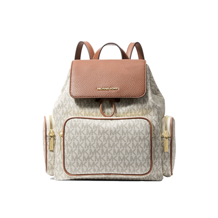 Michael Kors Women's Merritt Small Signature Logo Cargo Backpack Vanilla/Gold
