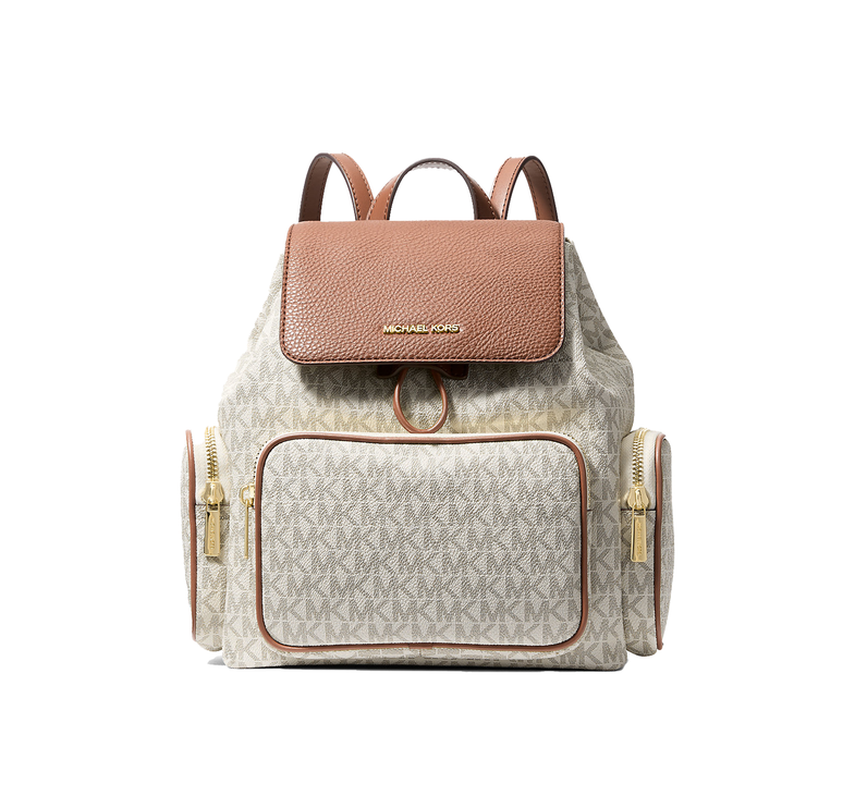 Michael Kors Women's Merritt Small Signature Logo Cargo Backpack Vanilla/Gold