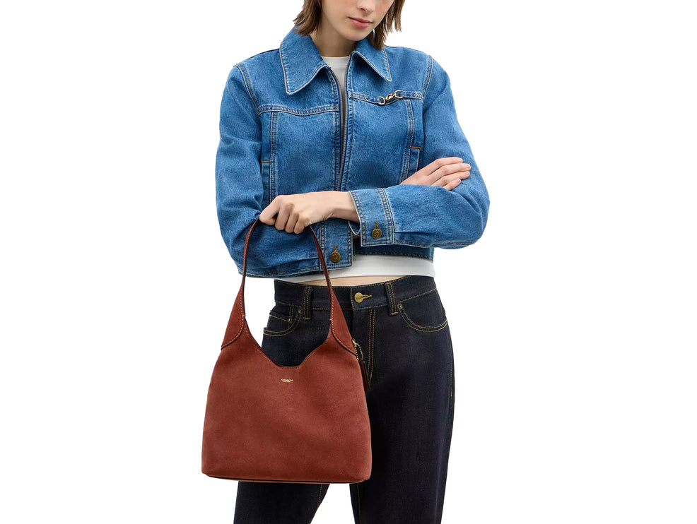 Coach Women's Brooklyn Shoulder Bag 28 Suede/Brass/Clay