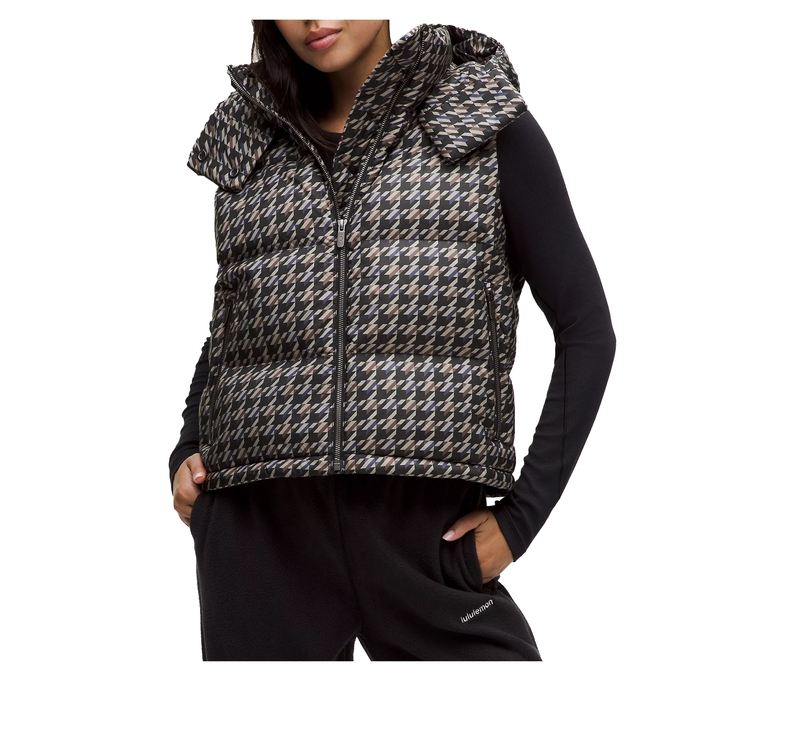 lululemon Women's Wunder Puff 600-Down-Fill Cropped Vest Graphic Horizon Houndstooth Brown Multi
