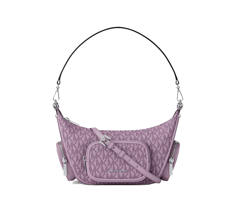 Michael Kors Women's Merritt Small Signature Logo Convertible Shoulder Bag Light Quartz/Silver