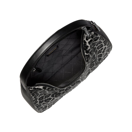 Michael Kors Women's Nayla Medium Leopard Print Calf Hair Hobo Shoulder Bag Black/Silver