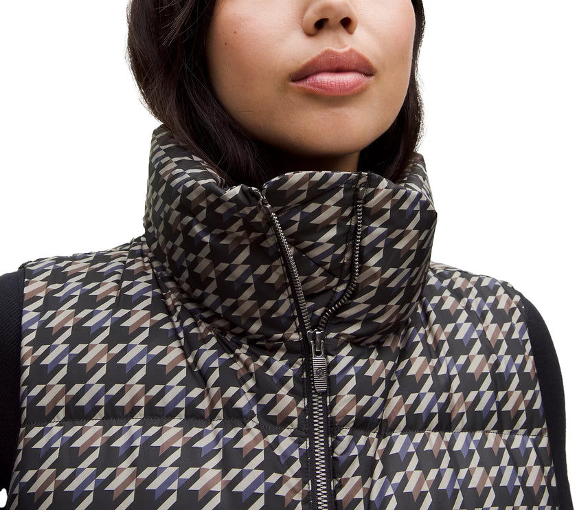 lululemon Women's Wunder Puff 600-Down-Fill Cropped Vest Graphic Horizon Houndstooth Brown Multi