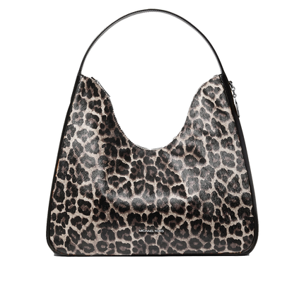 Michael Kors Women's Nayla Medium Leopard Print Calf Hair Hobo Shoulder Bag Black/Silver