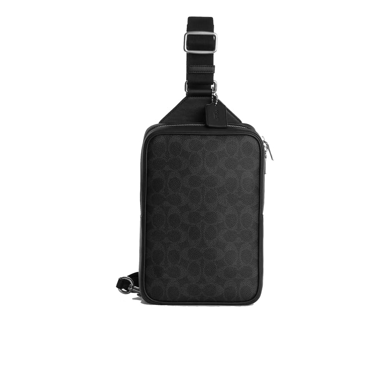 Coach Unisex Ray Pack 17 In Signature Canvas Silver/Black Signature