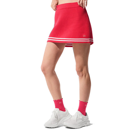 alo Women's Tennis Club Sweater Knit Skirt Candy Red/White
