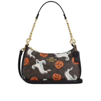 Coach Women's Teri Shoulder Bag In Signature Canvas With Halloween Print Gold/Walnut Multi