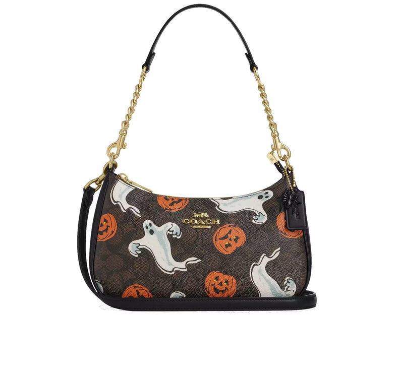 Coach Women's Teri Shoulder Bag In Signature Canvas With Halloween Print Gold/Walnut Multi