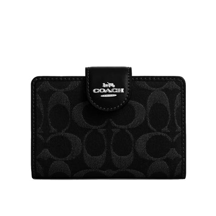 Coach Women's Medium Corner Zip Wallet In Signature Denim Silver/Black