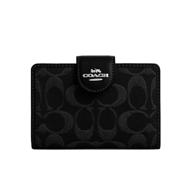 Coach Women's Medium Corner Zip Wallet In Signature Denim Silver/Black