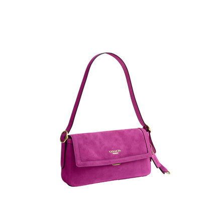 Coach Women's Etta Small Flap Shoulder Bag Suede/Gold/Magenta