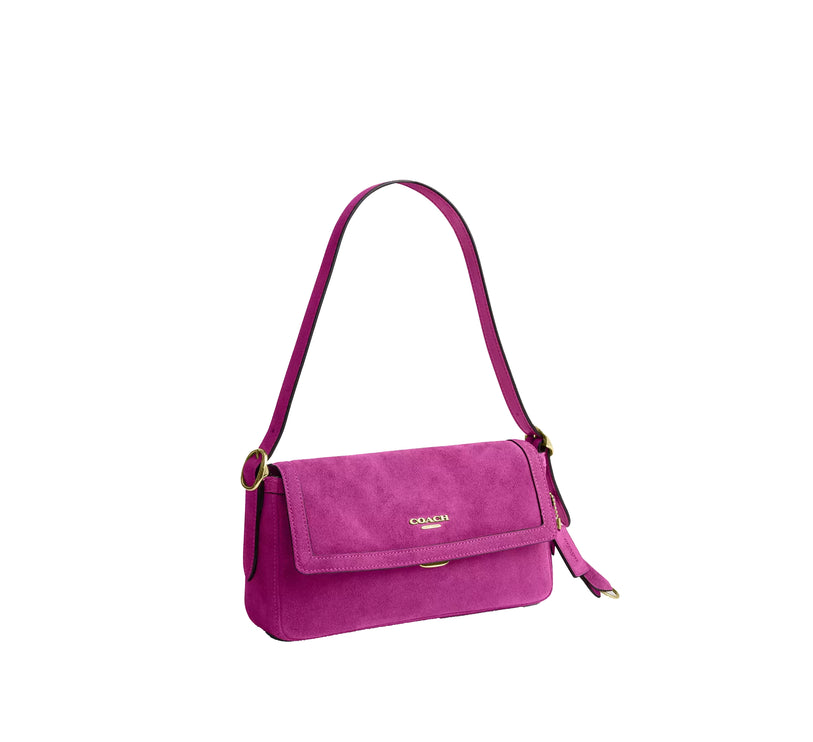 Coach Women's Etta Small Flap Shoulder Bag Suede/Gold/Magenta
