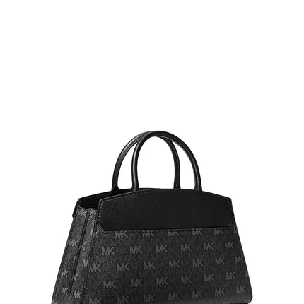 Michael Kors Women's Greta Medium Signature Logo Satchel Bag Black