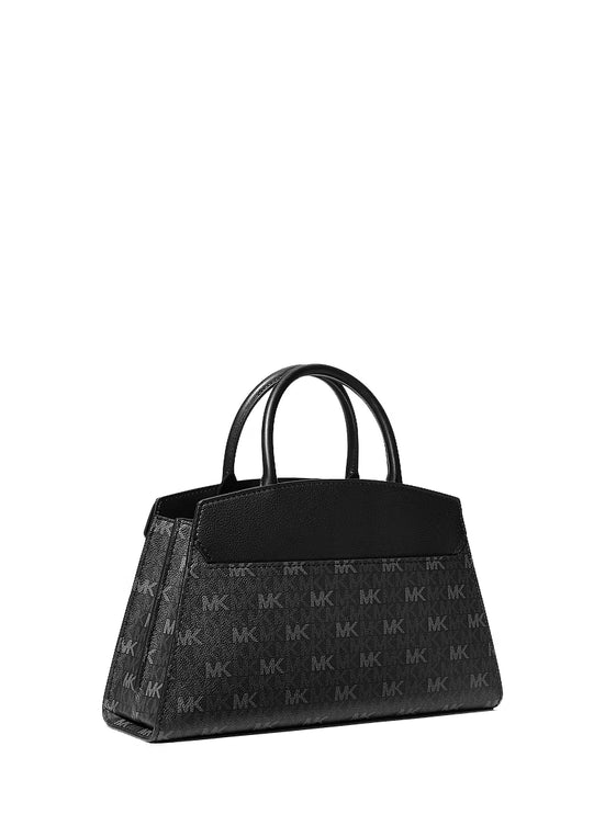 Michael Kors Women's Greta Medium Signature Logo Satchel Bag Black