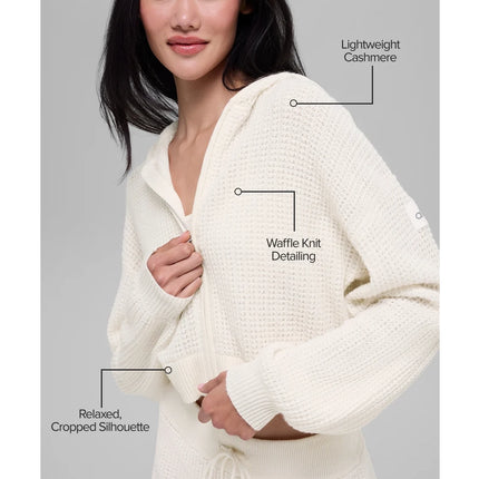 alo Women's Cashmere Plush Waffle Full Zip Hoodie Ivory
